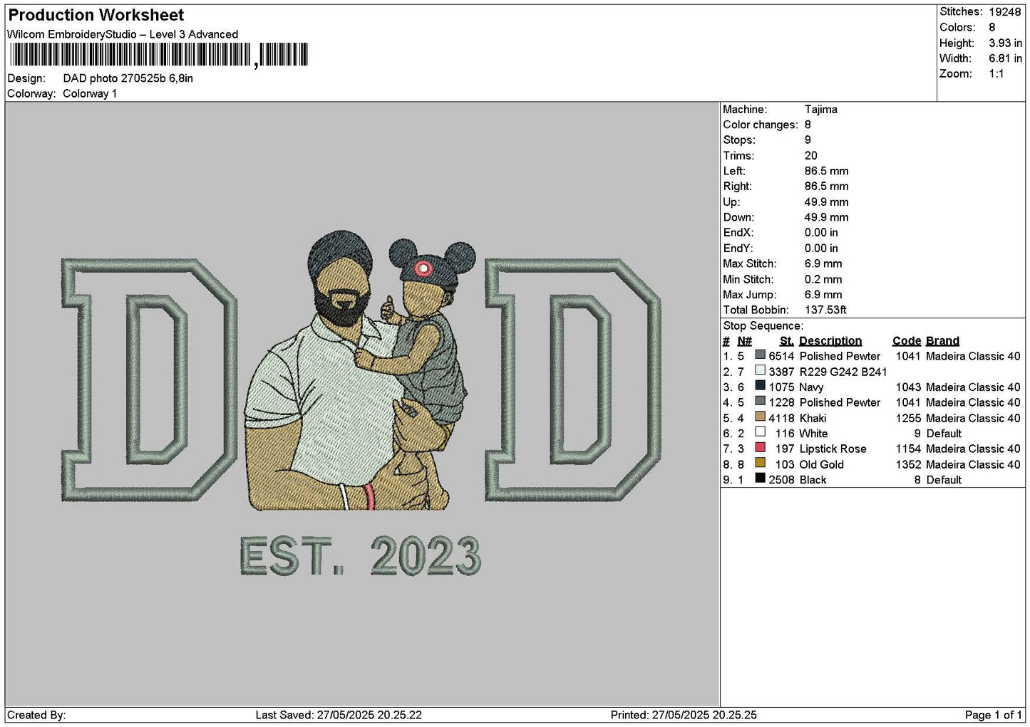 Dad Photo 2705b Embroidery File 6 sizes