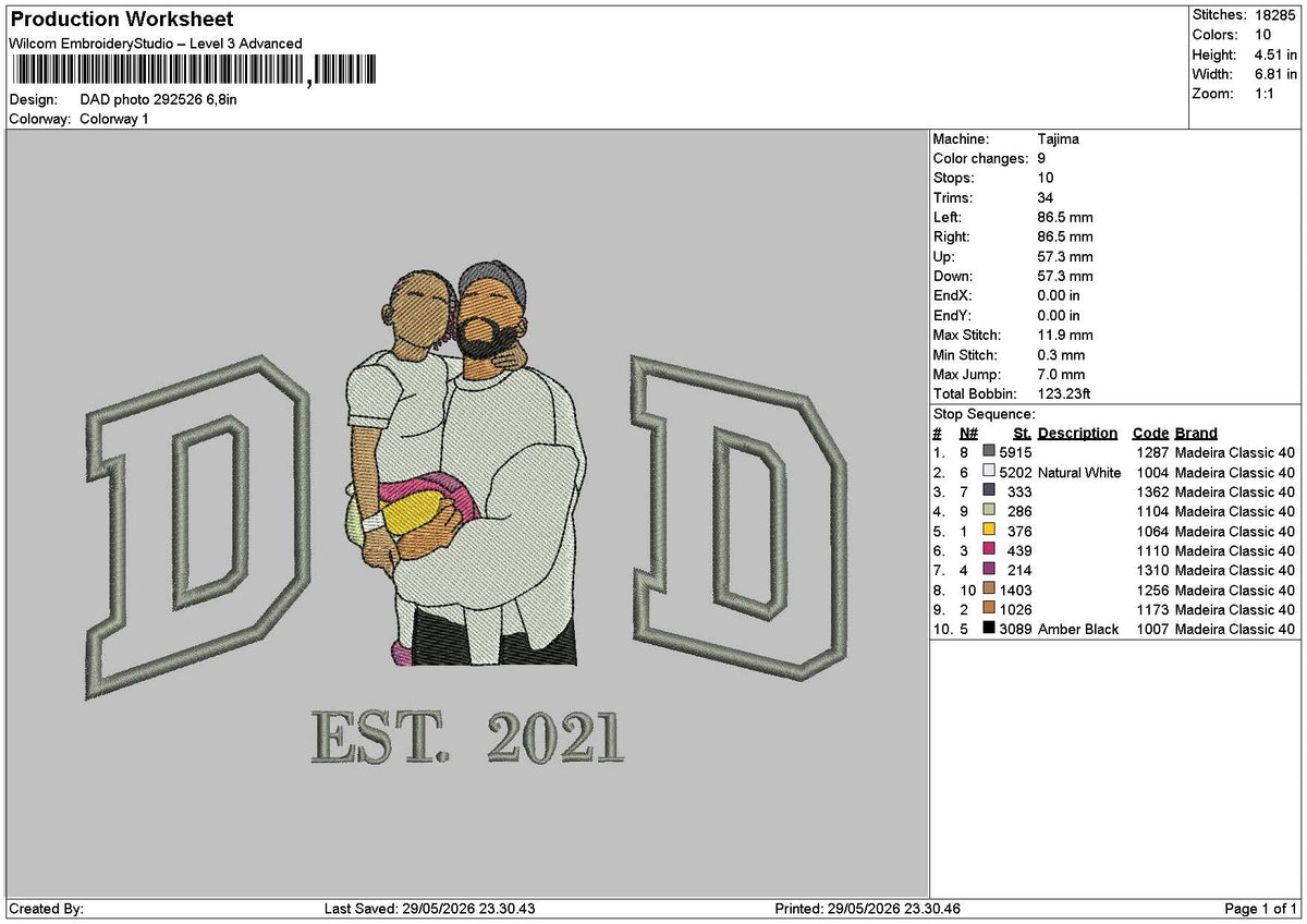 Dad Photo 2905 Embroidery Machine Design File 6 sizes