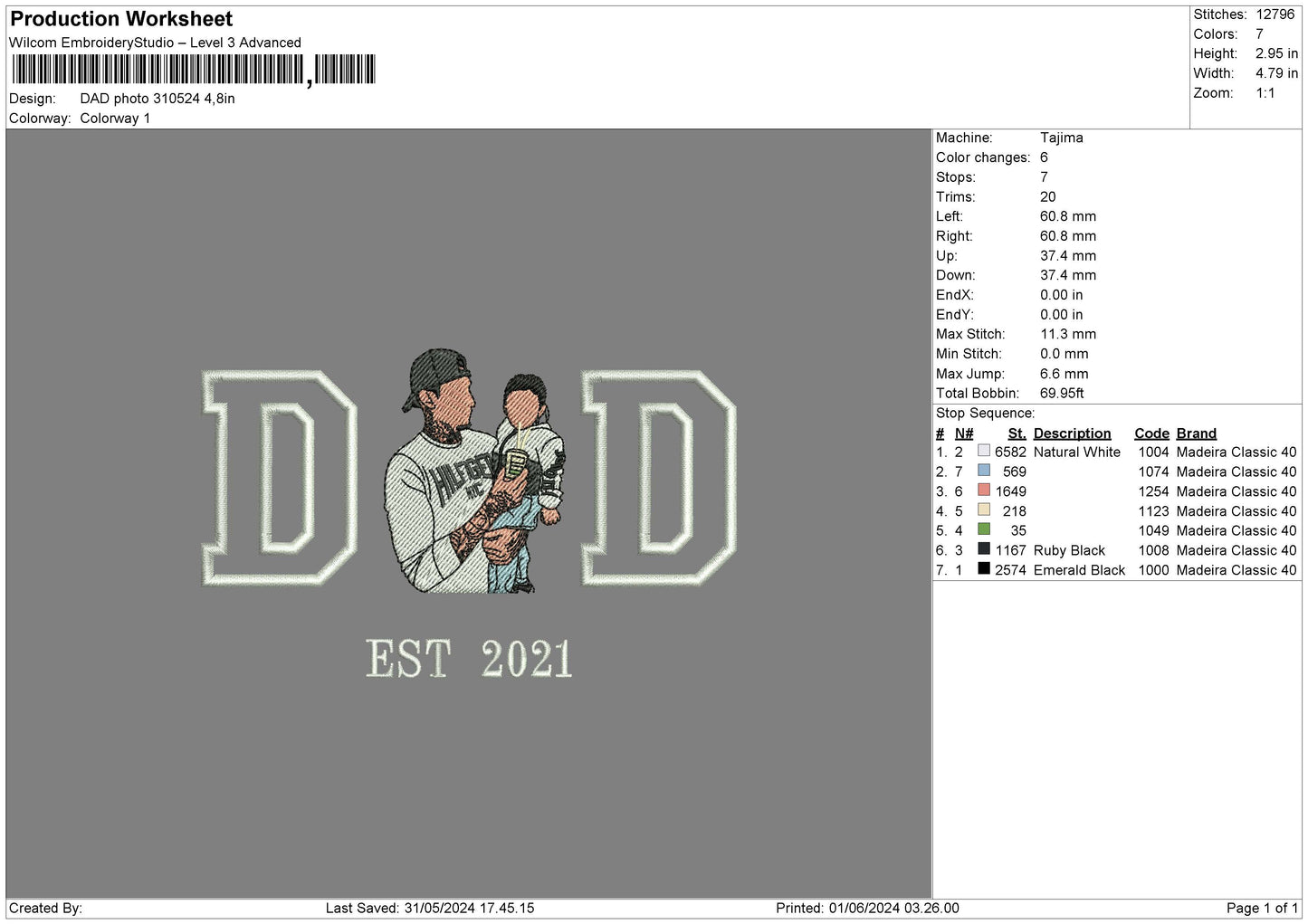 Dad Photo 3105 Embroidery File 6 sizes