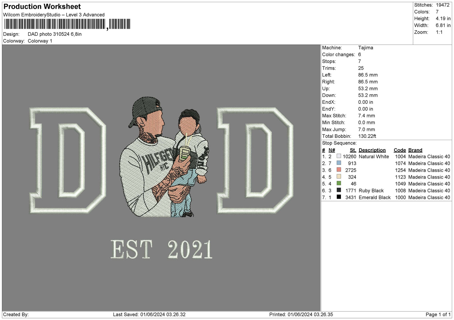 Dad Photo 3105 Embroidery File 6 sizes