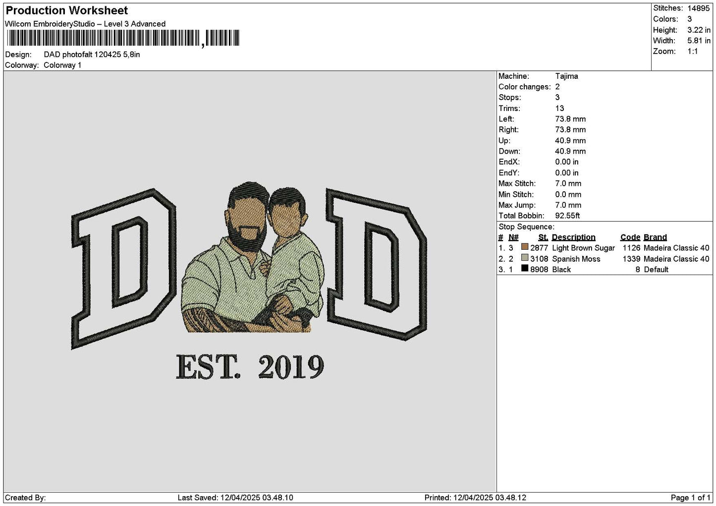 Dad Photoflat 1204 Embroidery File 6 sizes