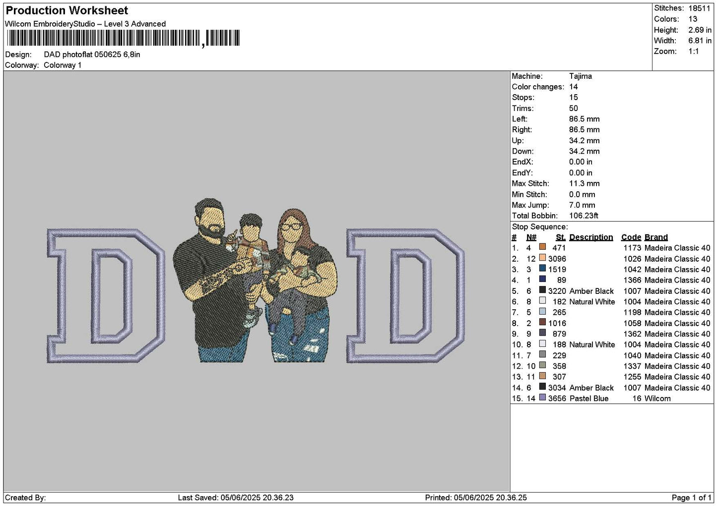 Dad Photoflat 0506 Embroidery File 6 sizes