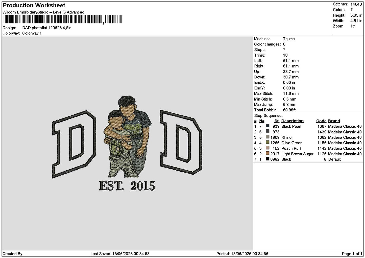 Dad Photoflat 1206 Embroidery File 6 sizes