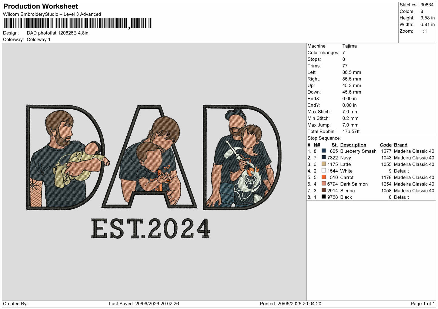 Dad Photoflat 2006b Embroidery Machine Design File 6 sizes