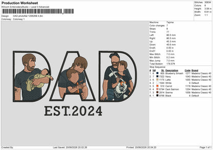 Dad Photoflat 2006b Embroidery Machine Design File 6 sizes