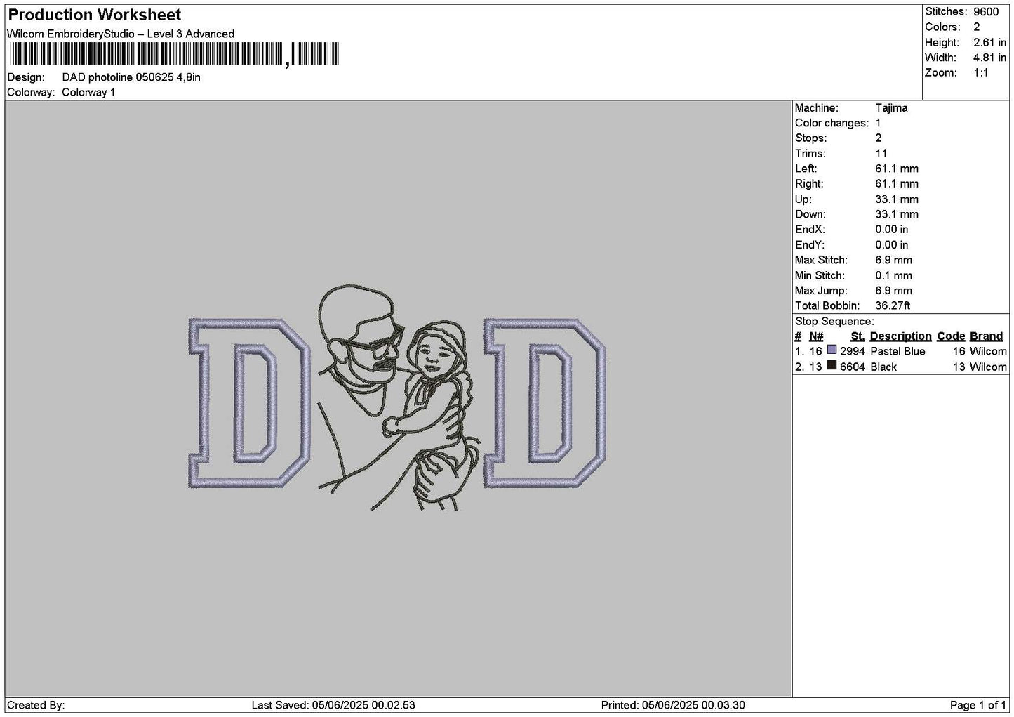 Dad Photoline 0506 Embroidery File 6 sizes