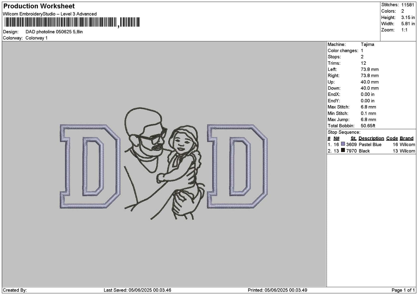 Dad Photoline 0506 Embroidery File 6 sizes