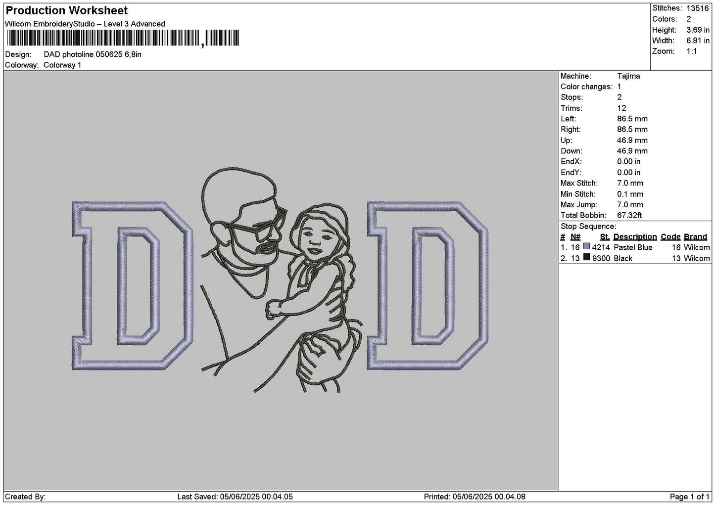 Dad Photoline 0506 Embroidery File 6 sizes