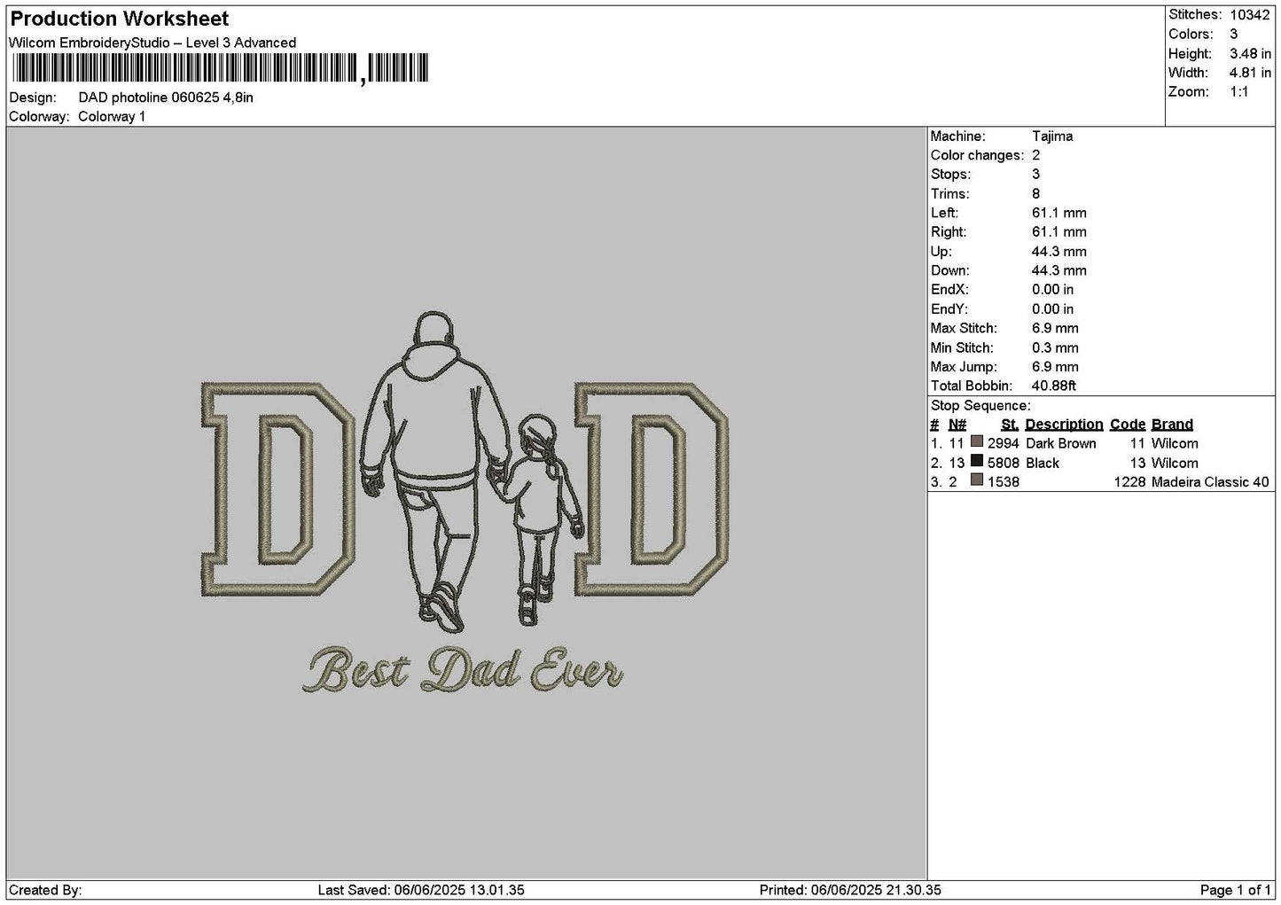Dad Photoline 0606 Embroidery File 6 sizes