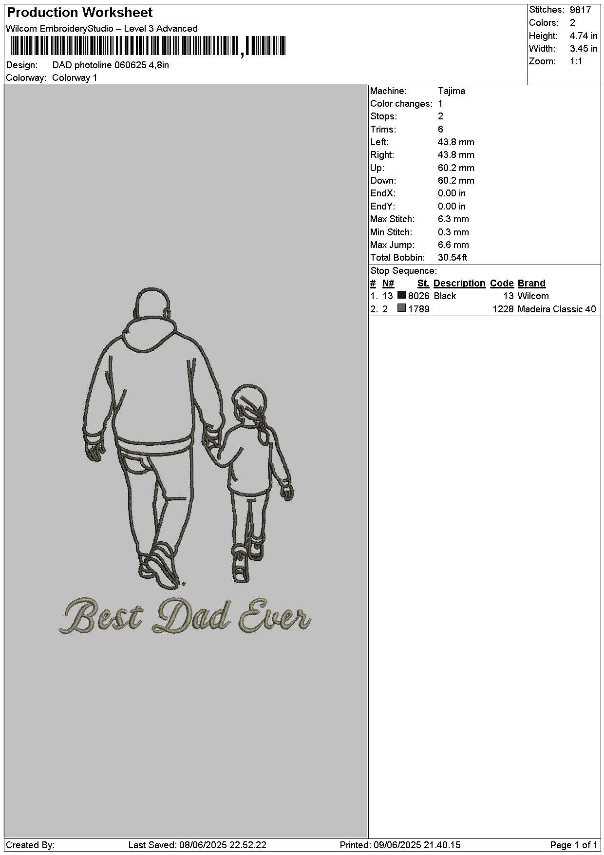 Dad Photoline 0606 Embroidery File 6 sizes