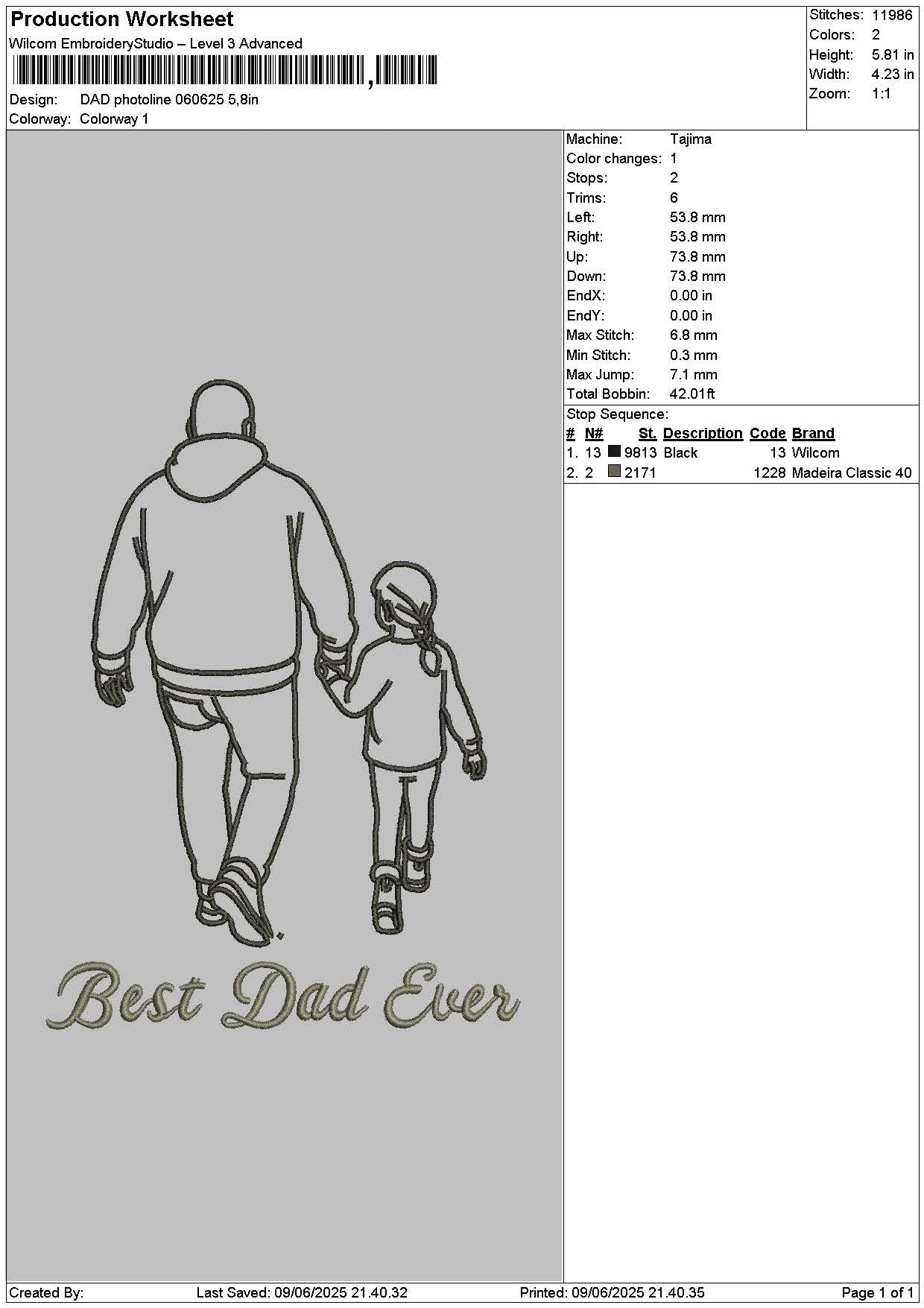 Dad Photoline 0606 Embroidery File 6 sizes