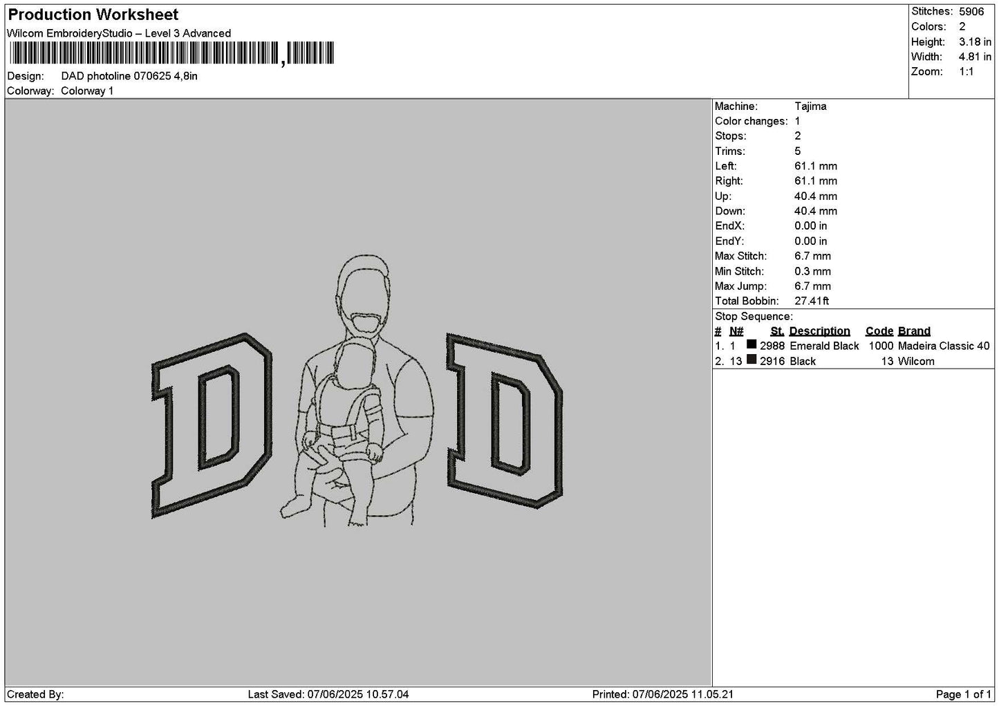 Dad Photoline 0706 Embroidery File 6 sizes