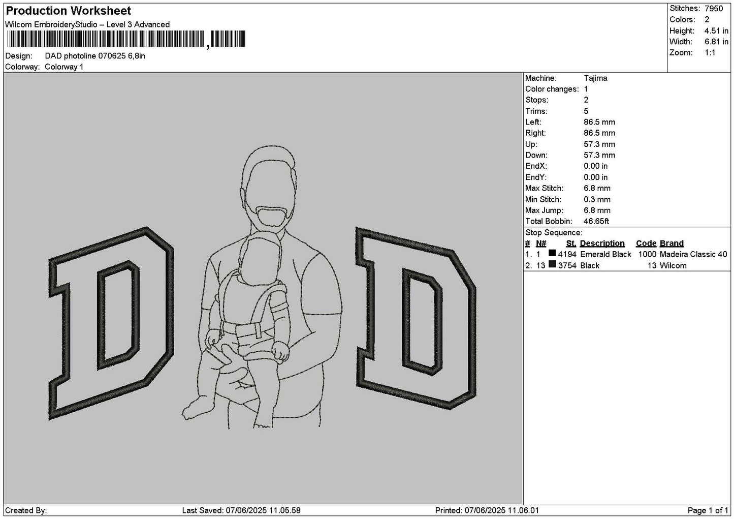 Dad Photoline 0706 Embroidery File 6 sizes