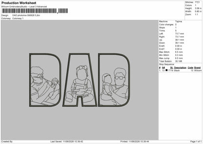 Dad Photoline 0906 Embroidery Machine Design File 6 sizes