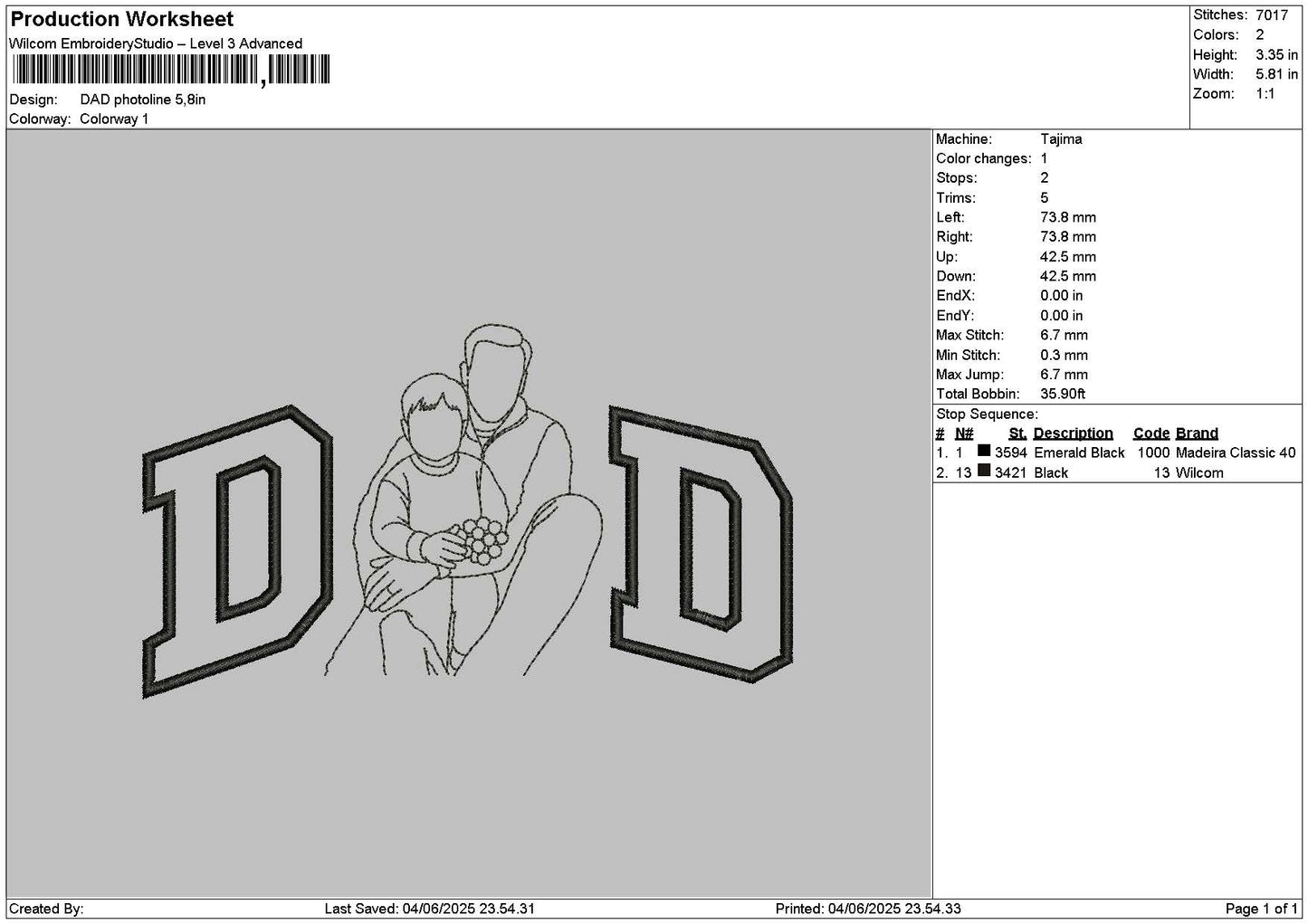 Dad Photoline 0406 Embroidery File 6 sizes