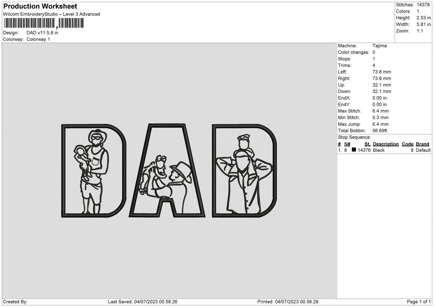 Dad v11 Embroidery File 6 sizes