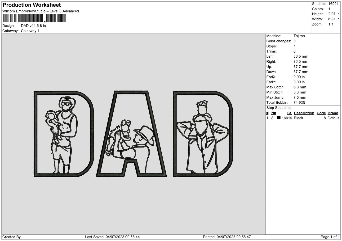 Dad v11 Embroidery File 6 sizes