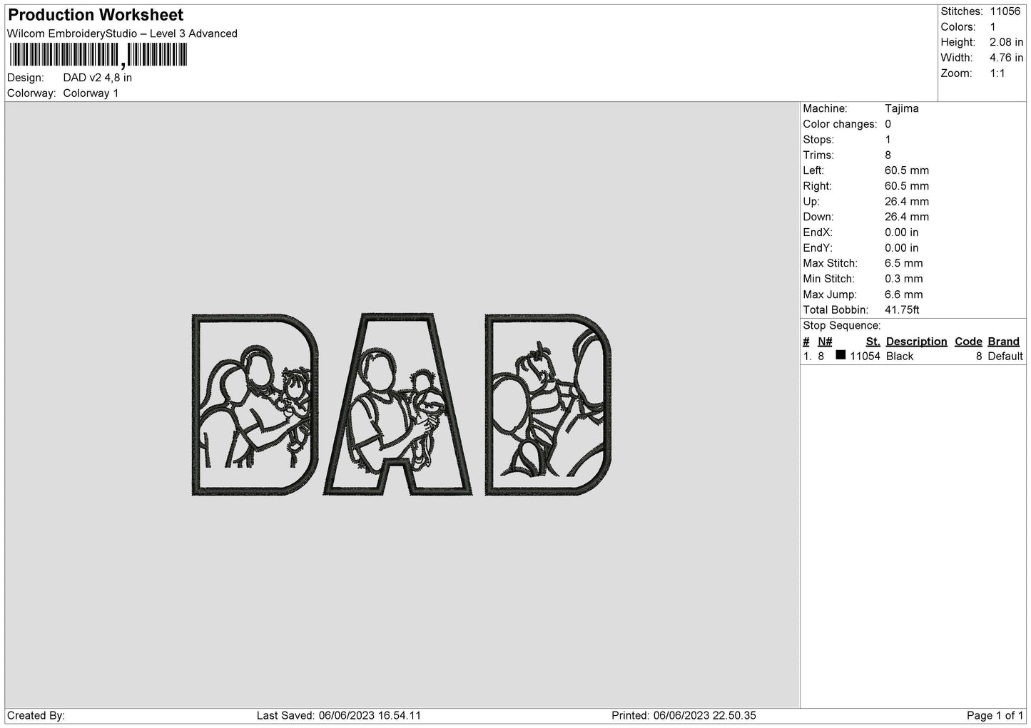Dad V2 Embroidery File 6 sizes