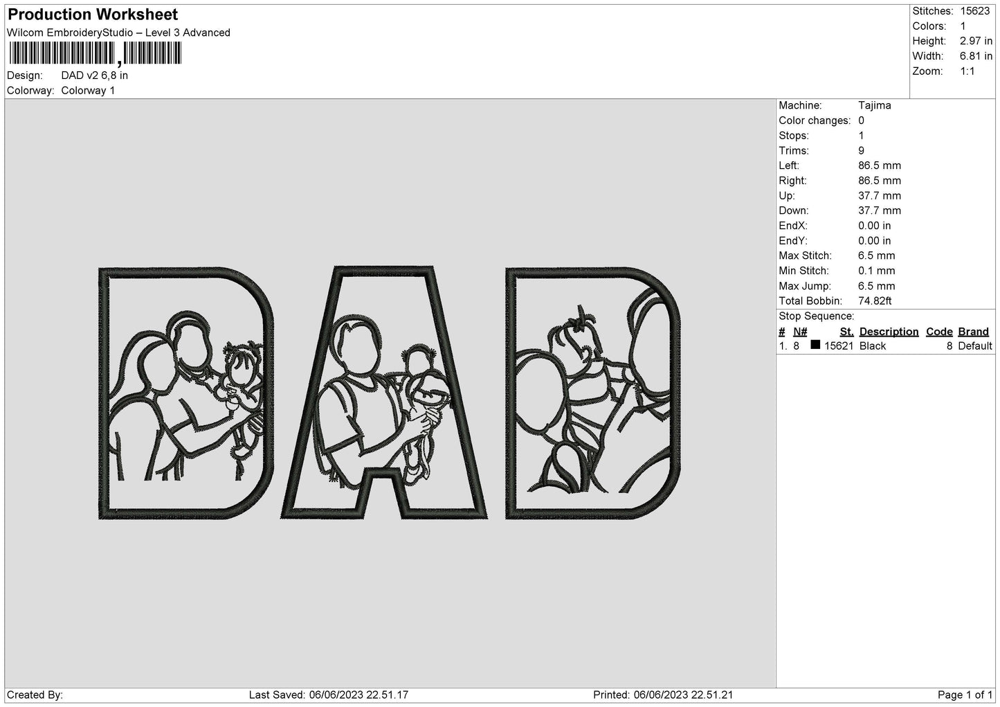 Dad V2 Embroidery File 6 sizes