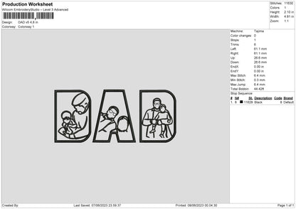 Dad V5 Embroidery File 6 sizes