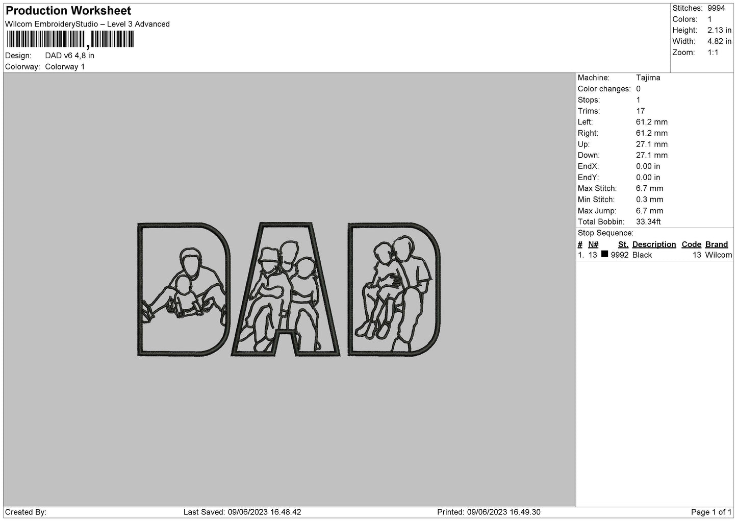 Dad V6 Embroidery File 6 sizes