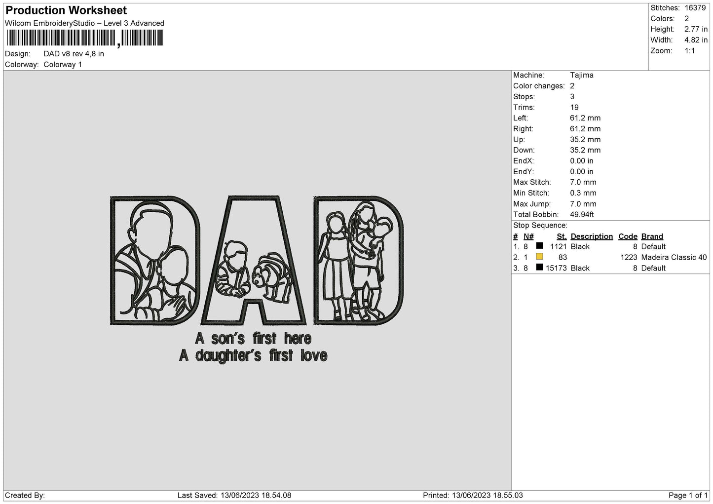 Dad V8 Embroidery File 6 sizes