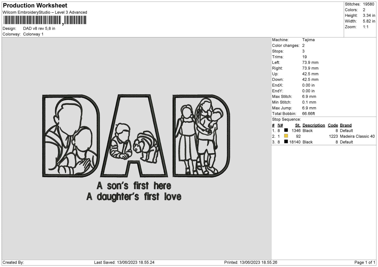 Dad V8 Embroidery File 6 sizes