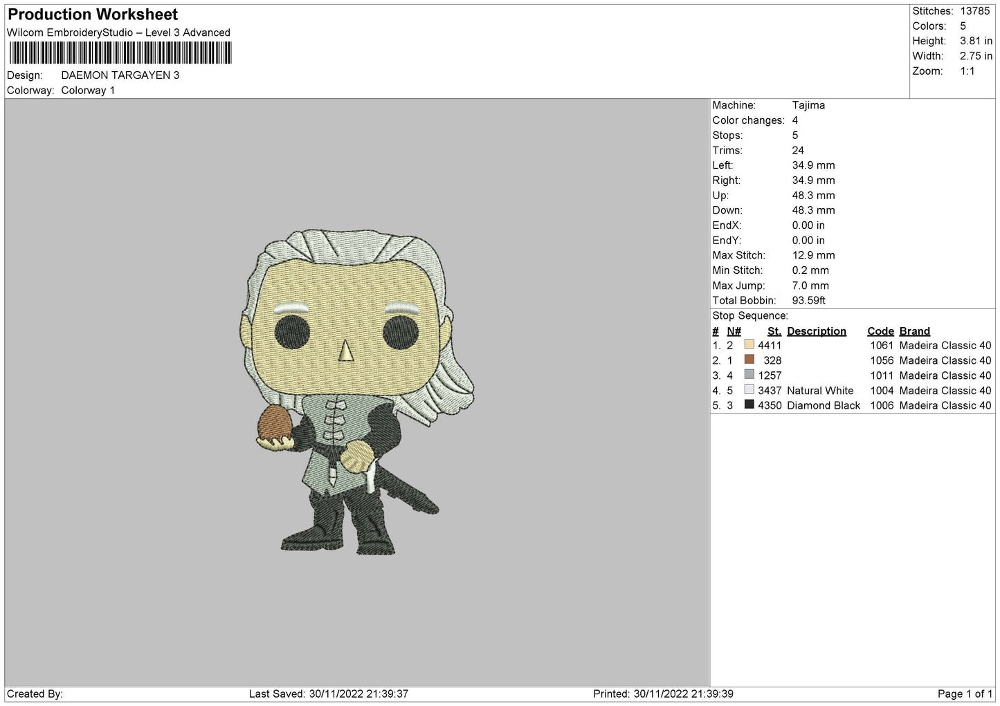 Daemon T Embroidery File 6 sizes