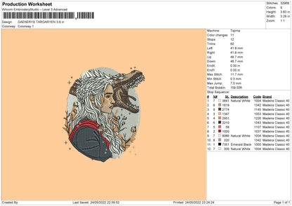 Daenerys Embroidery File 4 size