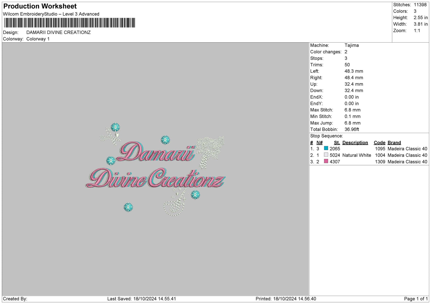 Damariitext Embroidery File 6 sizes