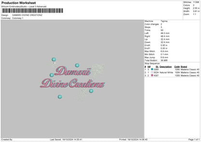 Damariitext Embroidery File 6 sizes