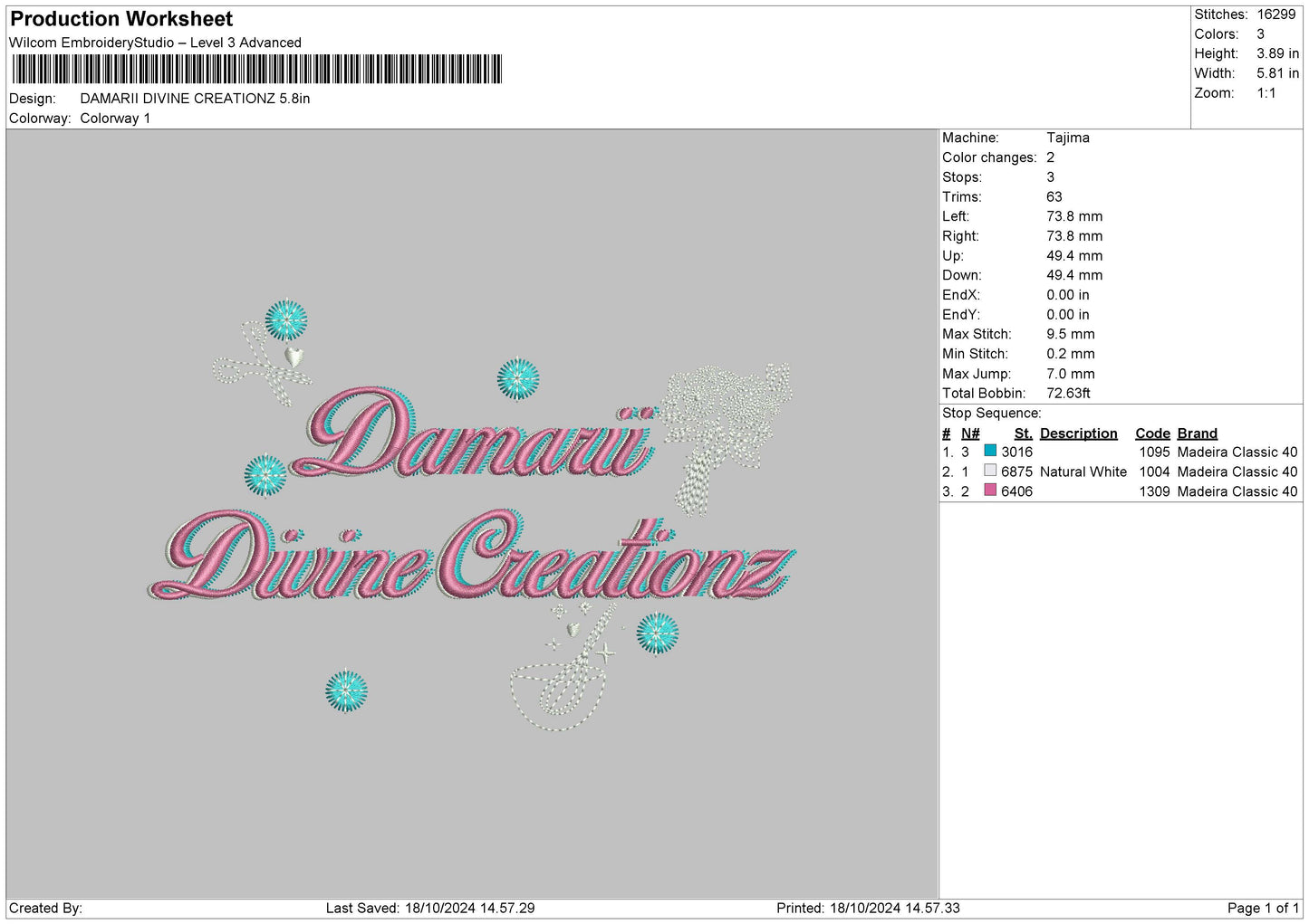 Damariitext Embroidery File 6 sizes