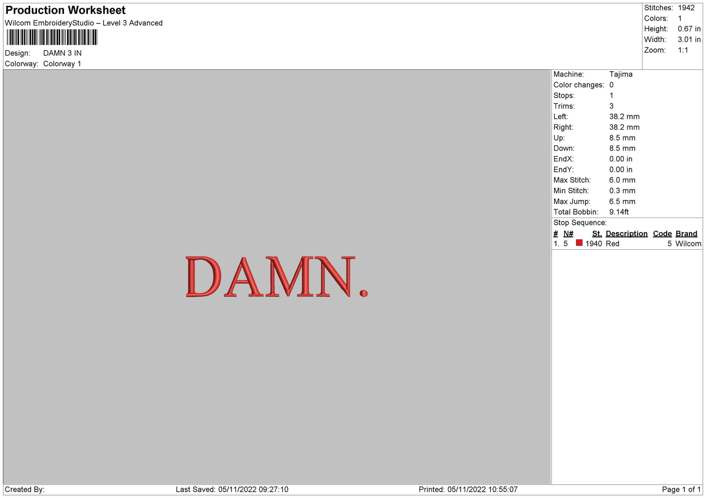 Damn Text Embroidery File 6 sizes