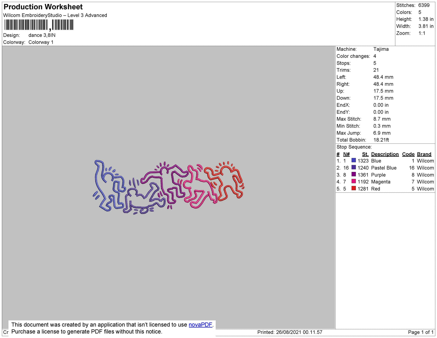 Dance Embroidery File 4 size