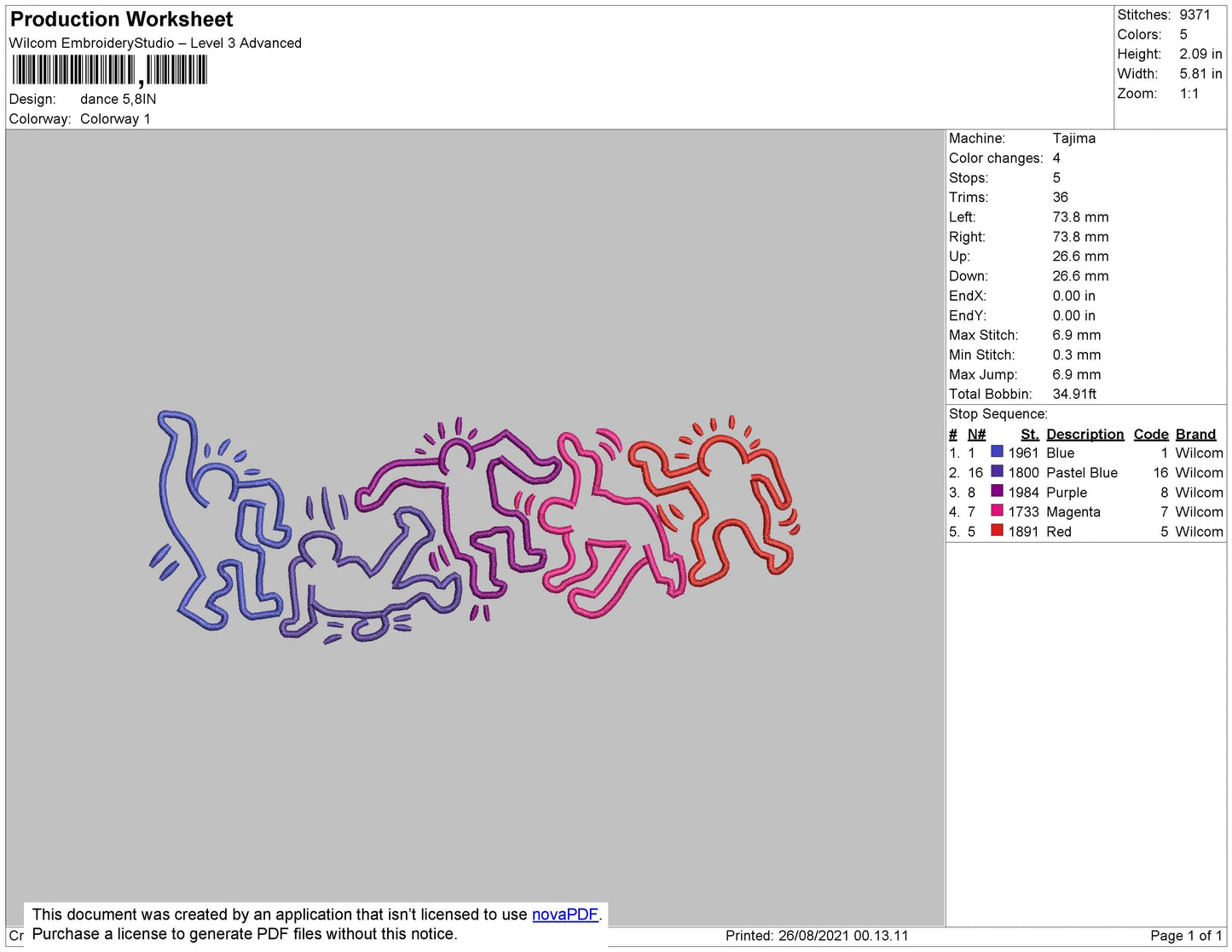 Dance Embroidery File 4 size