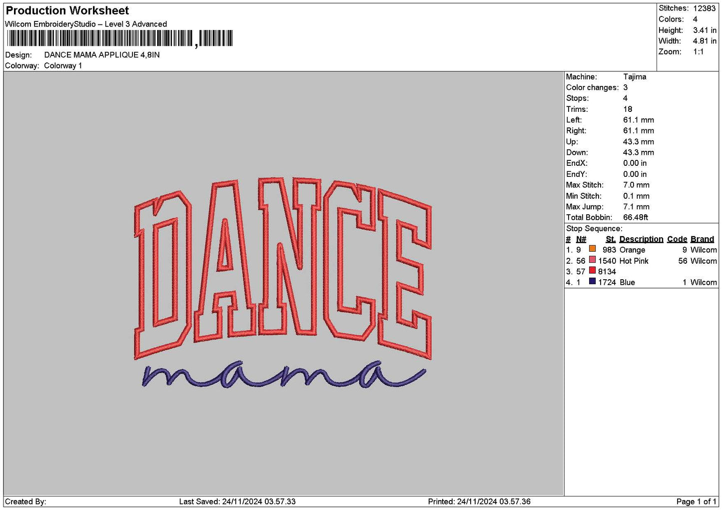 Dance App Embroidery File 6 sizes