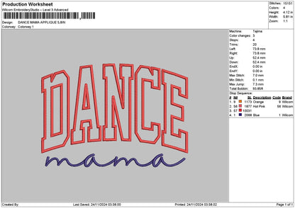 Dance App Embroidery File 6 sizes