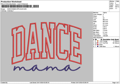 Dance App Embroidery File 6 sizes