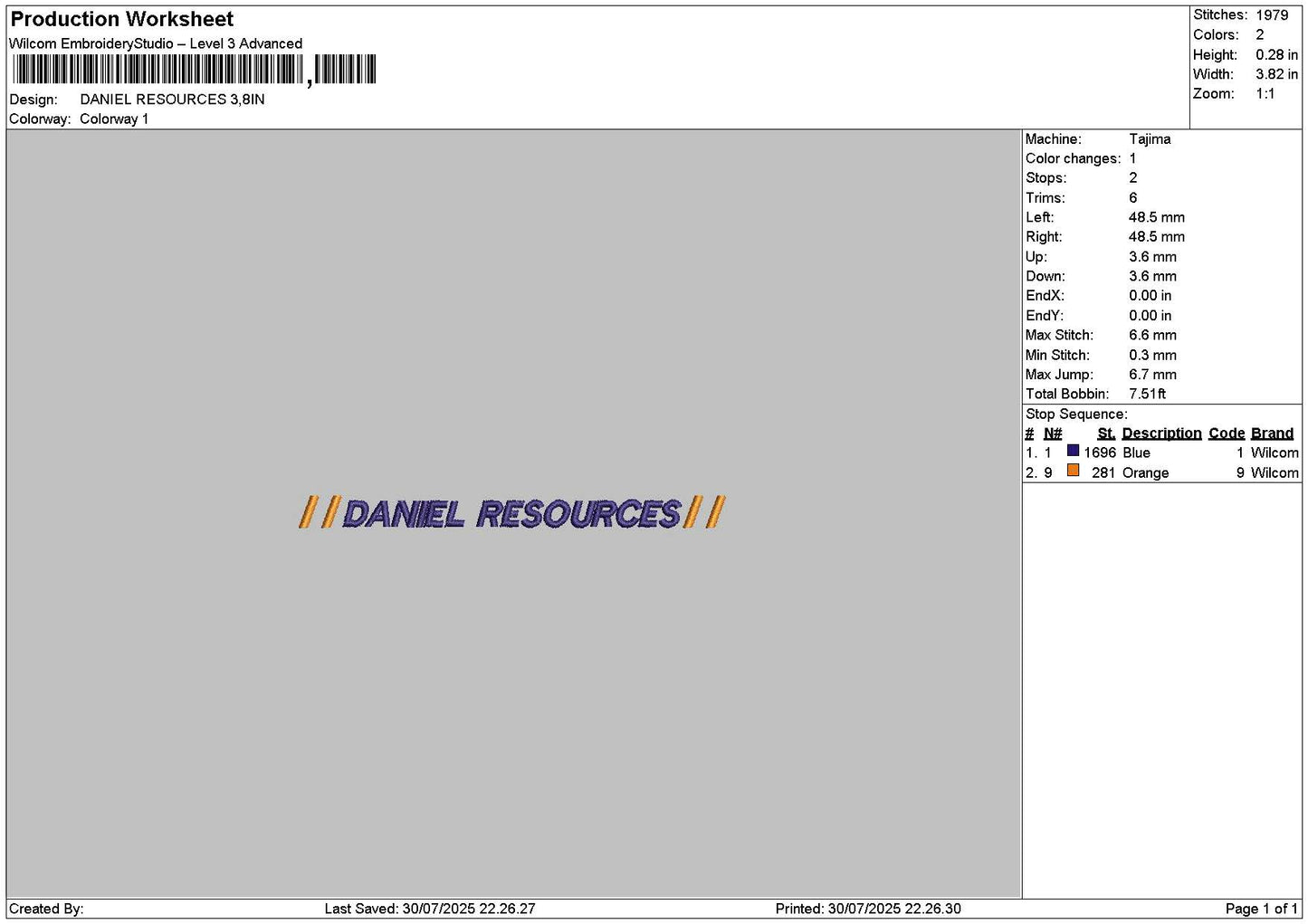 Danieltext Embroidery File 6 sizes