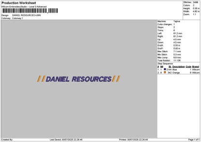 Danieltext Embroidery File 6 sizes