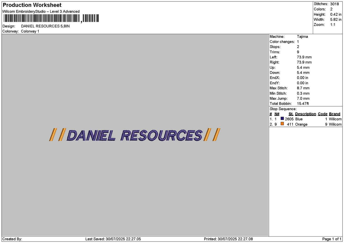 Danieltext Embroidery File 6 sizes