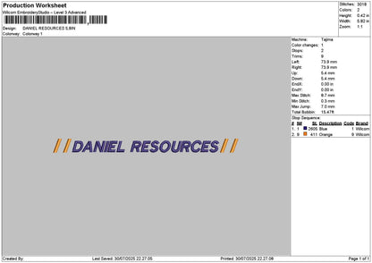 Danieltext Embroidery File 6 sizes