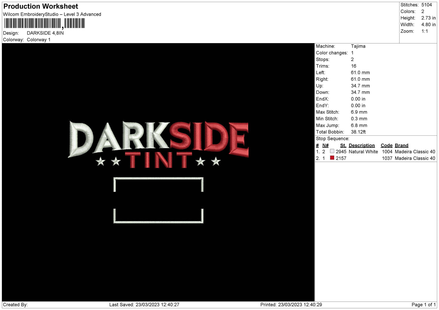 Darkside V2 Embroidery File 6 sizes