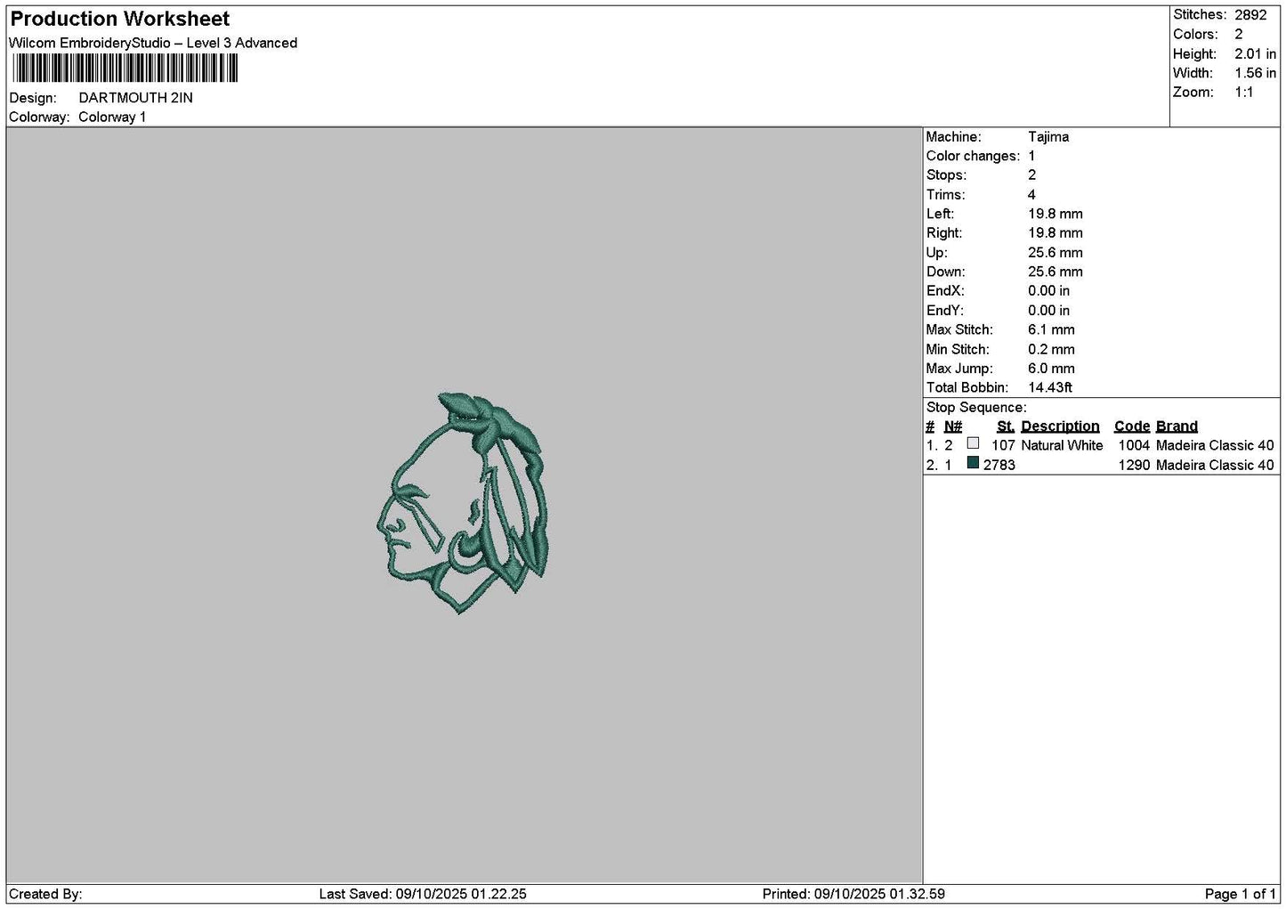 Head 0910 Embroidery File 6 sizes