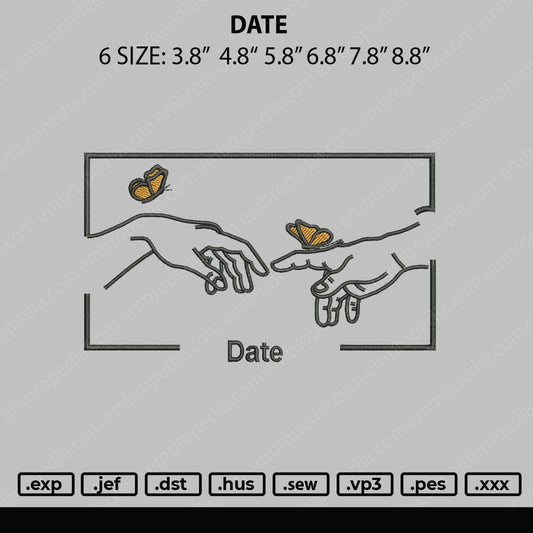 Date Embroidery File 6 sizes