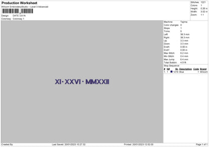 Roman Date Embroidery File 6 sizes
