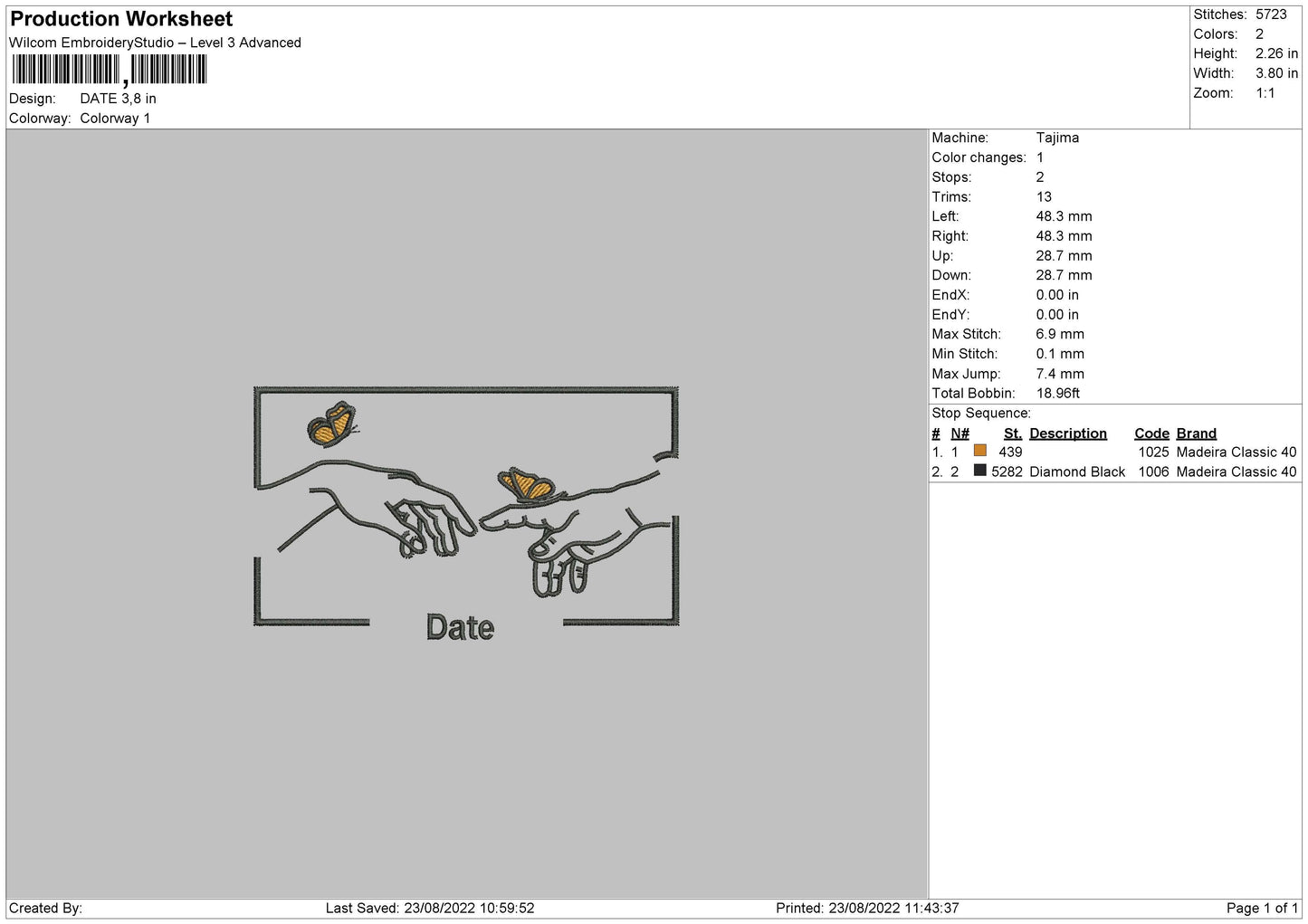 Date Embroidery File 6 sizes