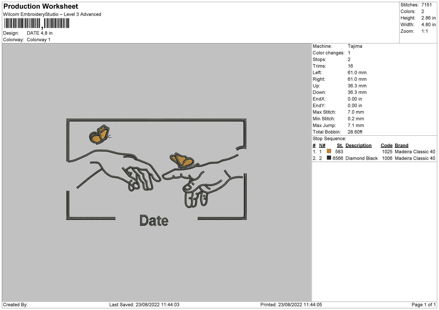 Date Embroidery File 6 sizes