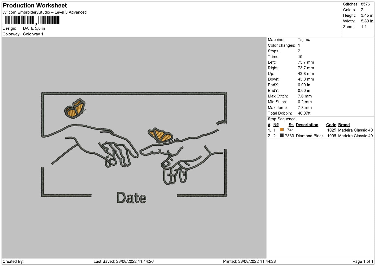 Date Embroidery File 6 sizes
