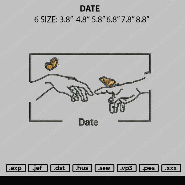 Date Embroidery File 6 sizes